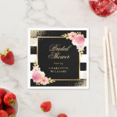 Serviette En Papier Fête des mariées florale rose rose noir (En situation)