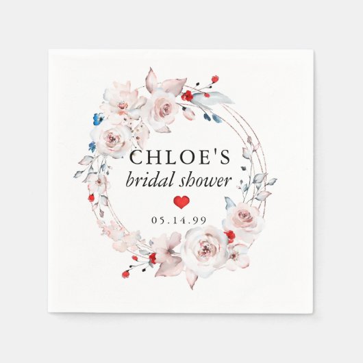 Serviette En Papier Fête des mariées florale rose rustique (Devant)