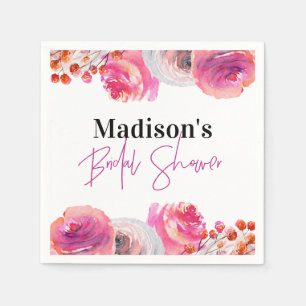 Serviette En Papier Fête des mariées florale rose vif Napkin