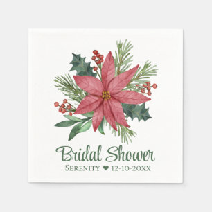 Serviette En Papier Fête des mariées florale rouge de Noël de Poinsett