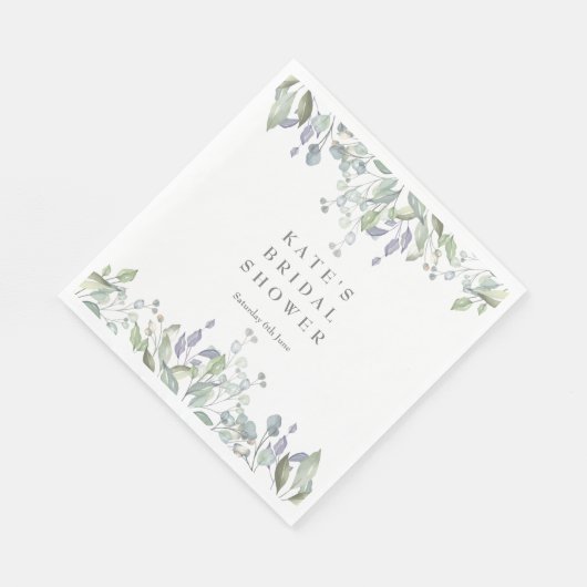 Serviette En Papier Fête des mariées florale Sage et Lilac (Coin)