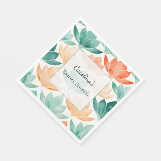 Serviette En Papier Fête des mariées florale Turquoise Tangerine Chic (Coin)