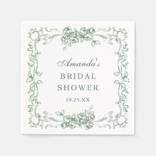 Serviette En Papier Fête des mariées florale verte de la Renaissance
