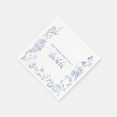 Serviette En Papier Fête des mariées Florale Victorienne Bleue & Blanc (Coin)