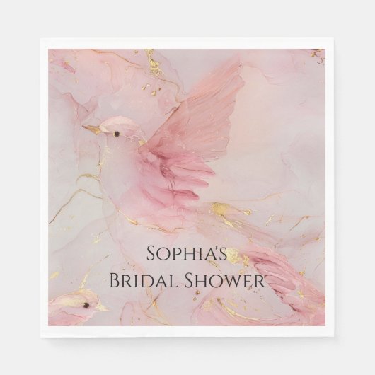 Serviette En Papier Fête des mariées Gold Blush Pink Birds (Devant)