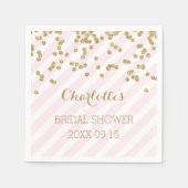 Serviette En Papier Fête des mariées Gold Blush Pink Confetti Stripes (Devant)