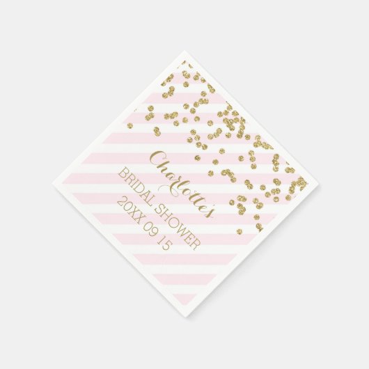 Serviette En Papier Fête des mariées Gold Blush Pink Confetti Stripes (Coin)