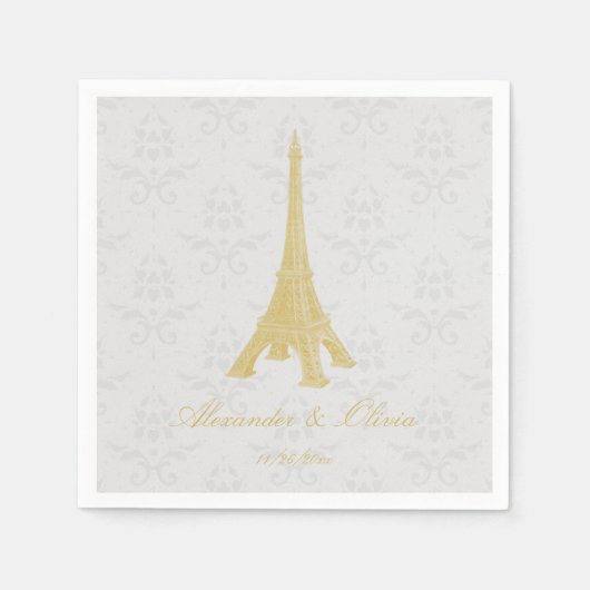 Serviette En Papier Fête des mariées Gold Eiffel Tower Damask (Devant)