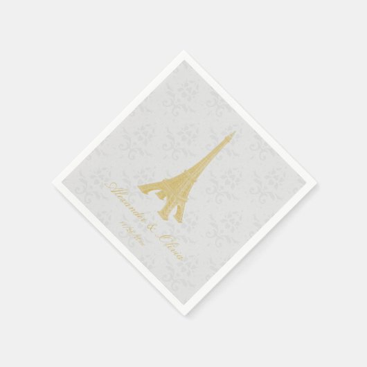 Serviette En Papier Fête des mariées Gold Eiffel Tower Damask (Coin)