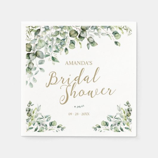 Serviette En Papier Fête des mariées Gold Green Eucalyptus (Devant)