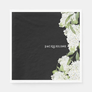 Serviette En Papier Fête des mariées II d'hydrangées blanches noires