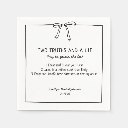Serviette En Papier Fête des mariées Jeu "Deux vérités et un mensonge" (Devant)