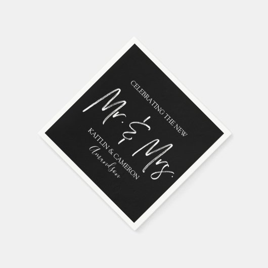 Serviette En Papier Fête des mariées mariage | Typographie (Noir) (Coin)