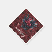 Serviette En Papier Fête des mariées Masque noir Bourgogne rouge plume (Coin)