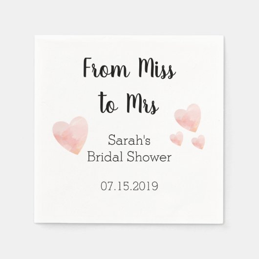 Serviette En Papier Fête des mariées moderne noir et blanc Coeurs rose (Devant)