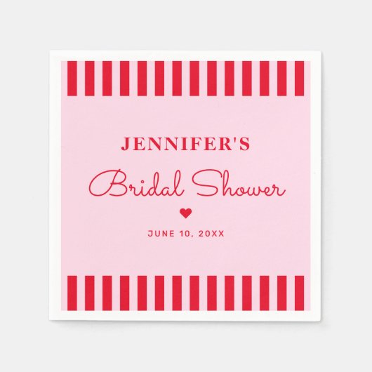 Serviette En Papier Fête des mariées moderne Retro Rose & Rouge (Devant)