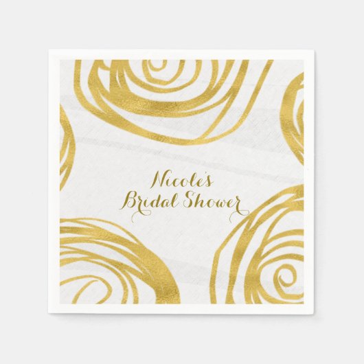 Serviette En Papier Fête des mariées moderne Rose blanche et dorée (Devant)