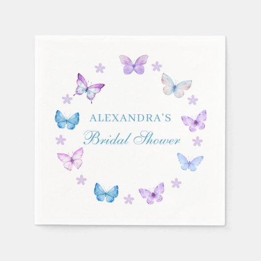 Serviette En Papier Fête des mariées papillon bleu rose violet (Devant)