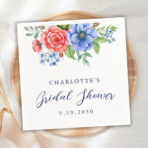 Serviette En Papier Fête des mariées Patriotique Floral Rouge Bleu Ble