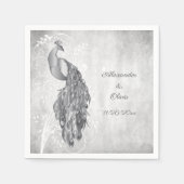 Serviette En Papier Fête des mariées Peacock en argent (Devant)