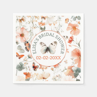 Serviette En Papier Fête des mariées PERSONNALISÉE D'Aquarelle Papillo