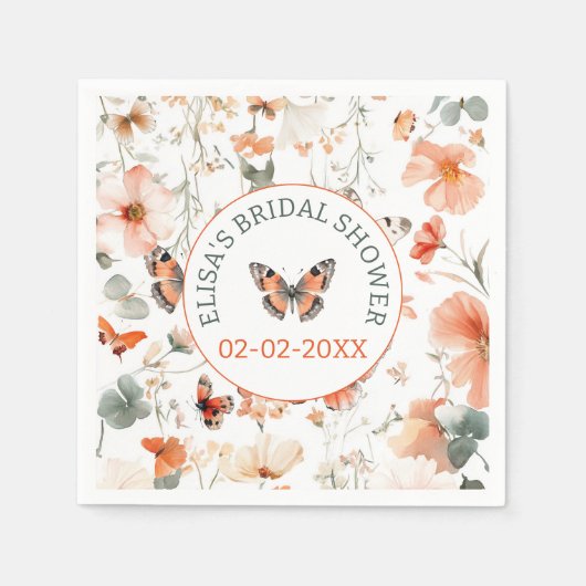 Serviette En Papier Fête des mariées PERSONNALISÉE D'Aquarelle Papillo (Devant)