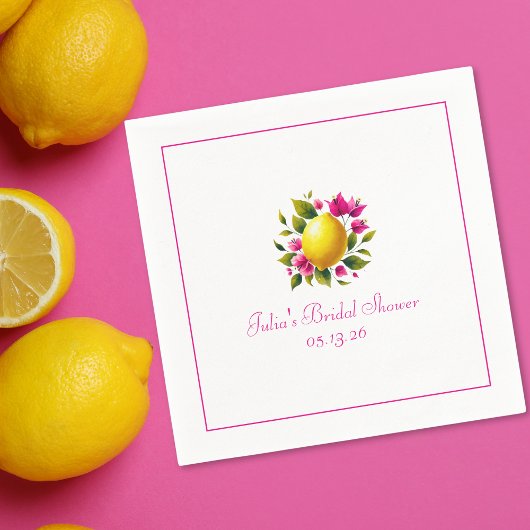 Serviette En Papier Fête des mariées personnalisée Élégant citron rose