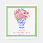 Serviette En Papier Fête des mariées personnalisée Pink Peonies Chinos (Devant)