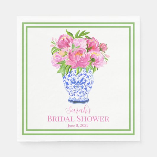 Serviette En Papier Fête des mariées personnalisée Pink Peonies Chinos (Devant)