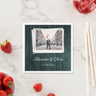 Serviette En Papier Fête des mariées photo en bois turquoise serviette