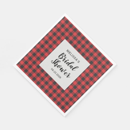 Serviette En Papier Fête des mariées Plaid Black Red Buffalo Lumberjac (Coin)