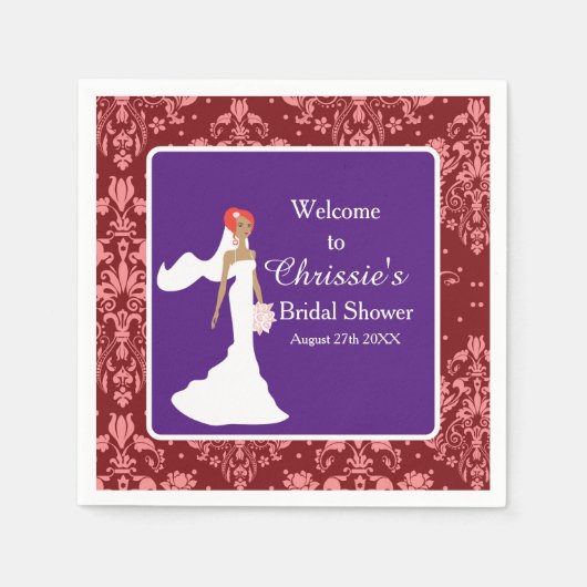 Serviette En Papier Fête des mariées Red Damask Bride (Devant)