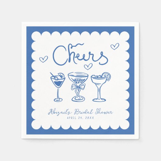 Serviette En Papier Fête des mariées rétro Bleue Blancs (Devant)