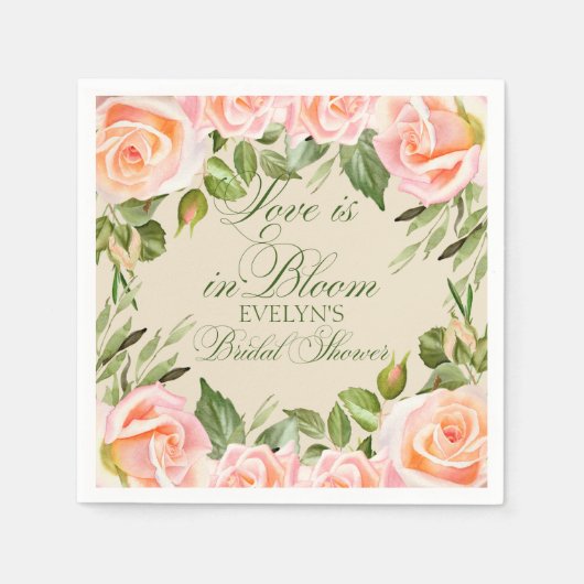 Serviette En Papier Fête des mariées Rose aquarelle (Devant)