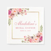 Serviette En Papier Fête des mariées Rose Blush Gold Frame Floral (Devant)