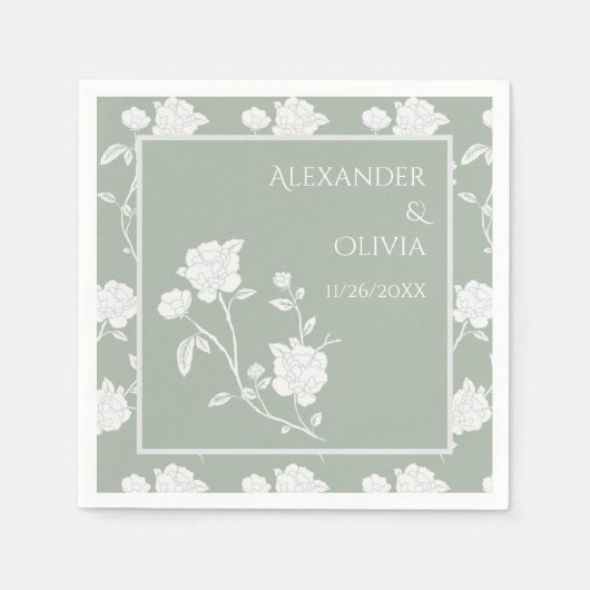 Serviette En Papier Fête des mariées Rose Sage Green (Devant)