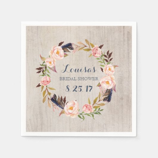 Serviette En Papier Fête des mariées rustique de la tribu Boho (Devant)