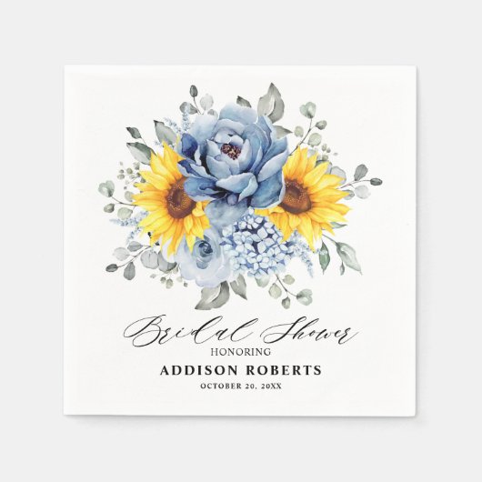 Serviette En Papier Fête des mariées Sunflower Dusty Blue Slate Peony (Devant)