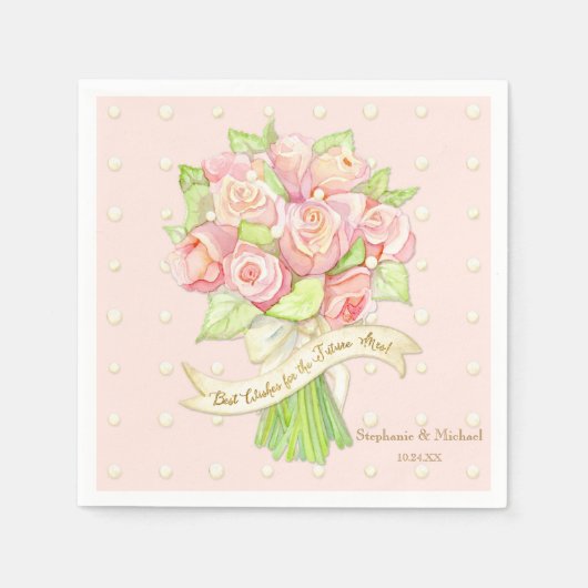 Serviette En Papier Fête des mariées Table Décor Aquarelle Rose Bouque (Devant)