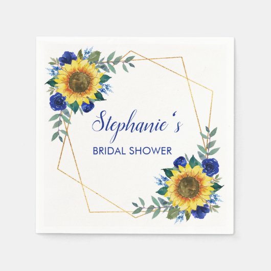 Serviette En Papier Fête des mariées tournesol bleu floral géométrique (Devant)