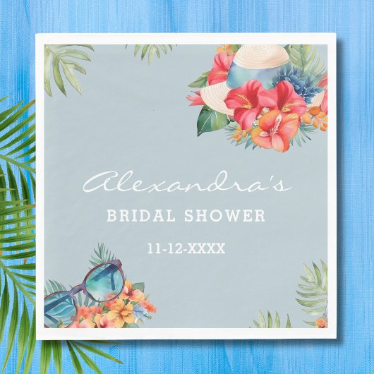 Serviette En Papier Fête des mariées tropicale Florale Bleue