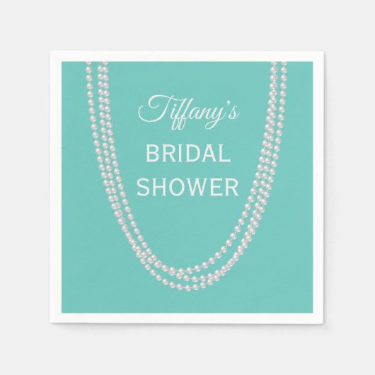 Serviette En Papier Fête des mariées Turquoise et Perles blanc (Devant)