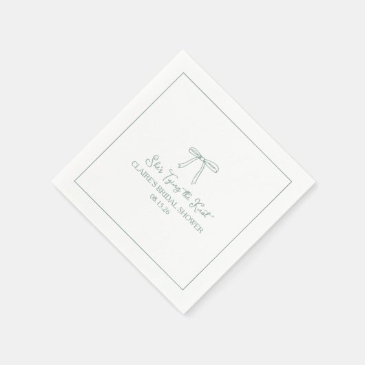 Serviette En Papier Fête des mariées "Tying Knot" Belle Sage Green Bow (Coin)