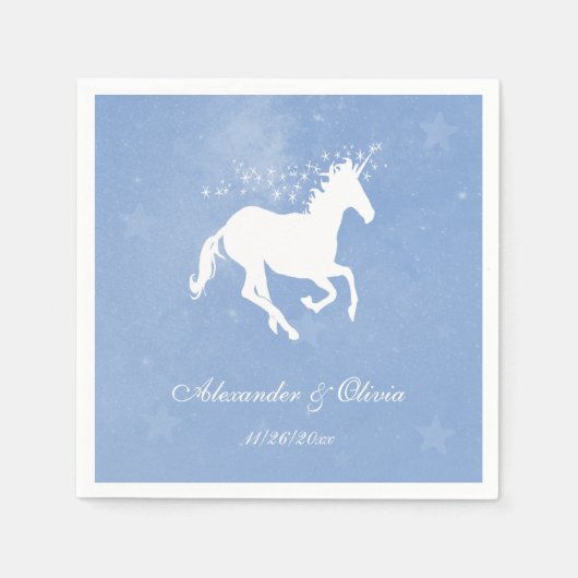 Serviette En Papier Fête des mariées Unicorne Bleue Napkin (Devant)
