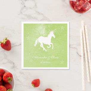 Serviette En Papier Fête des mariées Unicorne verte Napkin