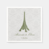 Serviette En Papier Fête des mariées verte Tour Eiffel Damask (Devant)