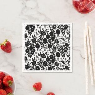 Serviette En Papier Fête des mariées vintage Florale Noir Blanc