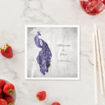 Serviette En Papier Fête des mariées violet Peacock<br><div class="desc">Personnalisez une serviette unique pour vos invités de mariage ou de douche nuptiale avec un ensemble de serviettes de Fête des mariées Purple Peacock. Le design Napkin comprend un élégant paon, un feuillage délicat et un arrière - plan grunge. Personnalisez avec les noms du marié et de la mariée avec...</div>
