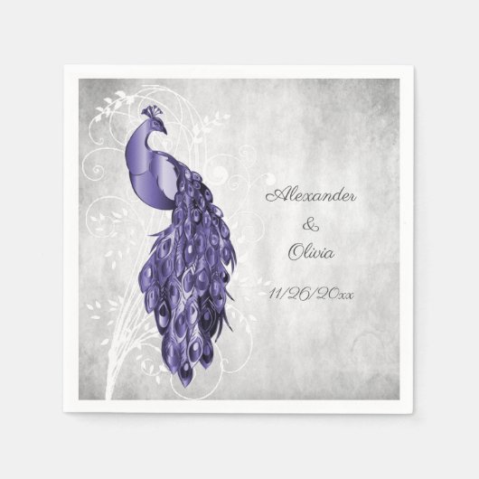 Serviette En Papier Fête des mariées violet Peacock (Devant)