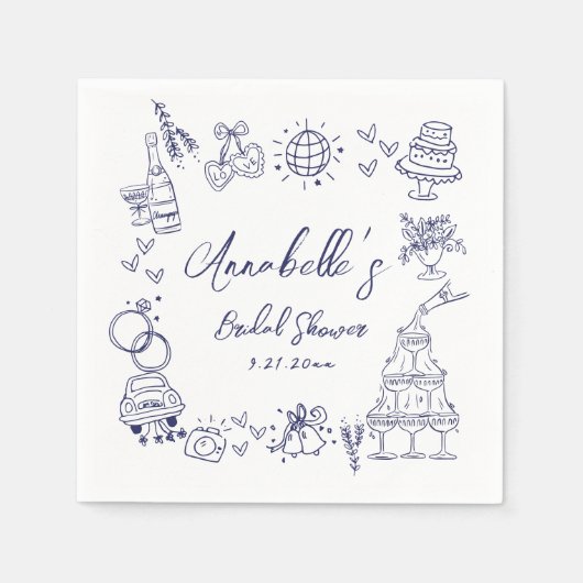 Serviette En Papier Fête des mariées Whimsical Bleu Marine (Devant)